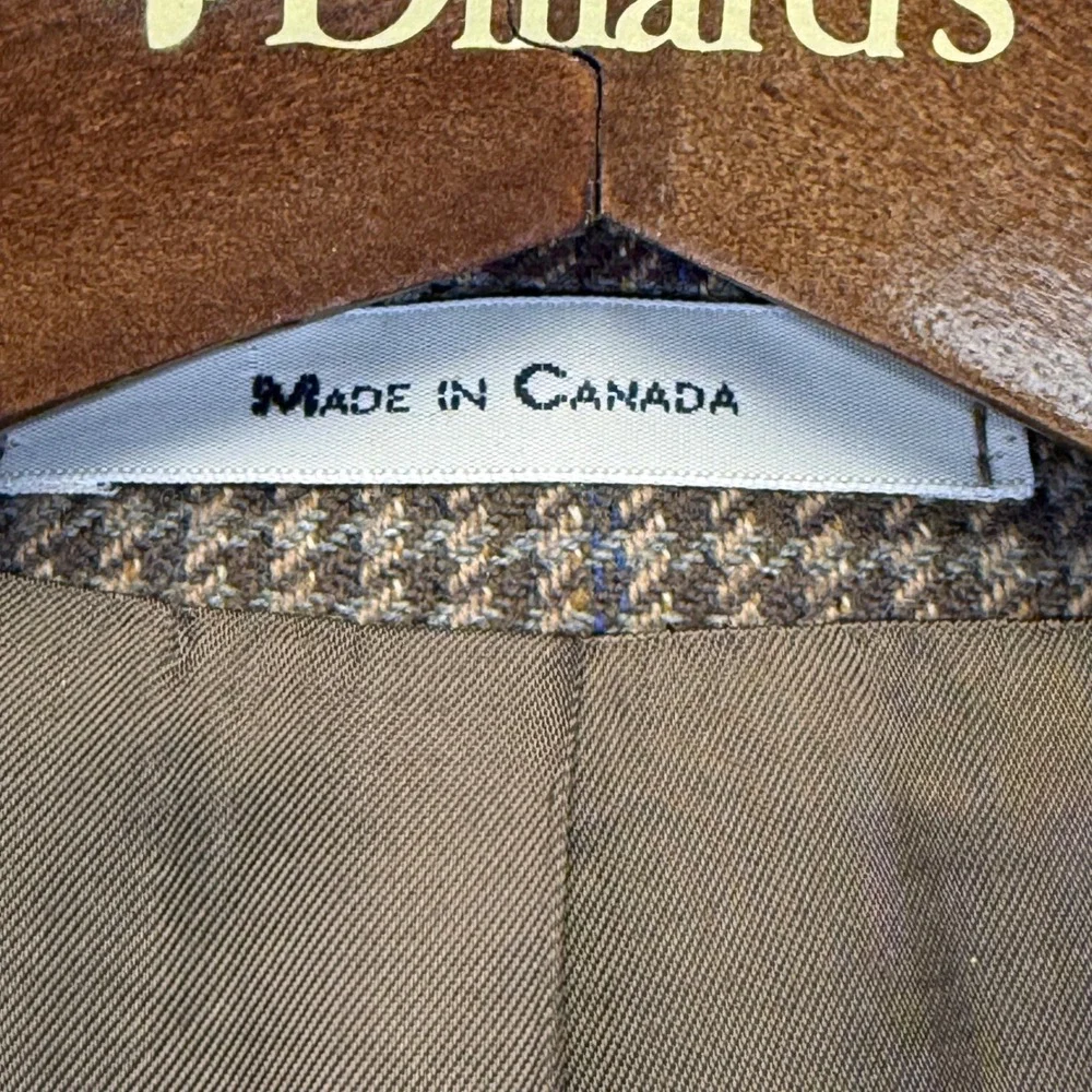 Ralph Ralph Lauren Mens 42R Brown Houndstooth Wool Blazer Sport Coat Canada Made